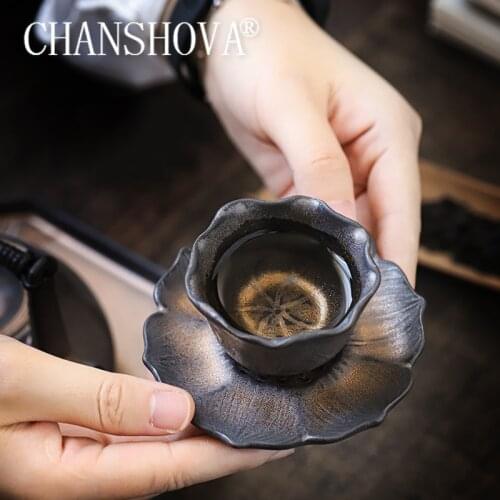 CHANSHOVA Chinese style Handmade Ceramic gold glaze 50ml tea cup saucer set personality China porcelain H654