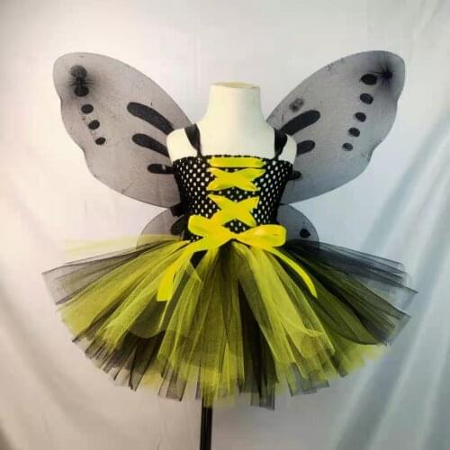 2021 Girls Butterfly Fairy Tutu Dress Kids Crochet Tulle Dress with Ribbon and Wing Set Children Birthday Party Costume Dresse