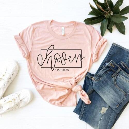 Chosen 2:9 Faith Christian Church shirt Religious Cross Graphic Tee Streetwear girl Clothing Cotton O Neck Short Sleeve Top Tees