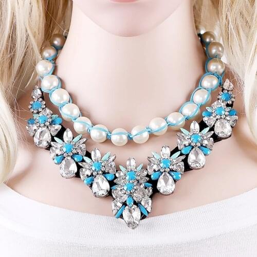 HAHA&TOTO Handmade Bohemian Boho Necklace Glass Stones Crystals and Imitation Pearls Choker Necklaces Statement Party Jewelry