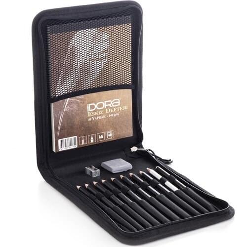 Hobi24 Bag Sketch Set 14 Piece Black Pen painter pencils hobby and painting pen set unbreakable end sensitive stylus tip