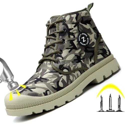 Camouflage high top safety shoes men outdoor work shoes puncture proof work safety boots male plush winter boots security safeti