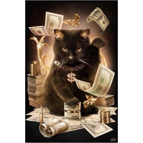 Oil Painting Lucky Black Cat Animals Cross Stitch Kits Crafts 14CT Unprinted For Embroidered Handmade Art Wall Home Decor