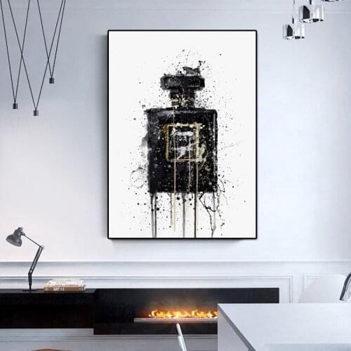Canvas Painting Black and White Abstract Perfume Bottle Makeup Fashion Posters and Prints Modern Girl Woman Room Decoration Art