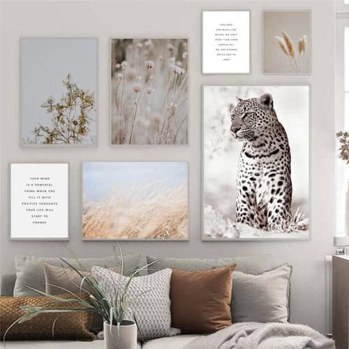 Scandinavian Poster Print Reed Nature Landscape Canvas Painting Leopard Lion Animal Wall Art Picture Nordic Style Home Decor