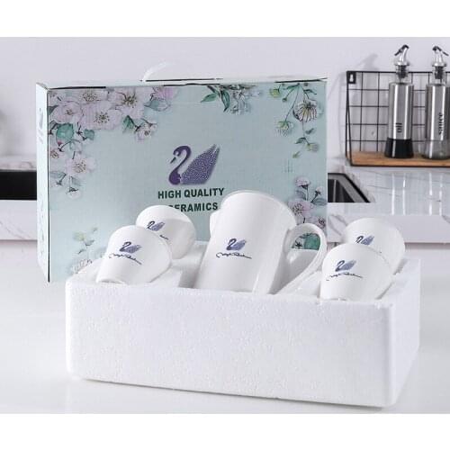 Ceramic Cold Kettle Water Cup Set Swan One Pot Four Cups Household Teaware Kung Fu Tea Set Cool Water Bottle Five-piece Gift