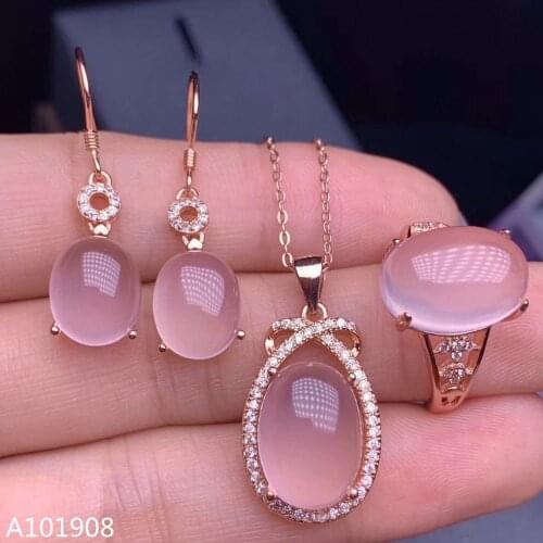 KJJEAXCMY boutique jewelry 925 sterling silver inlaid Natural pink crystal earrings ring necklace womens suit support detection