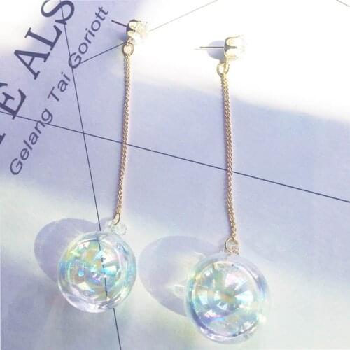 Korean Transparent Glass Ball Long Dangle Earrings Crystal Tassel Earring for Women Fashion Wedding Jewellry Accessory