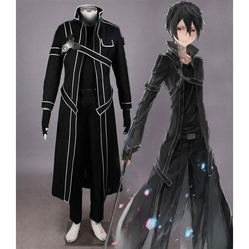 Sword Art Online Cosplay Clothing Anime Kirito Kazuto Kirigaya Cos full set Costume 4 in1(Cloak+shirt+pants+belt)