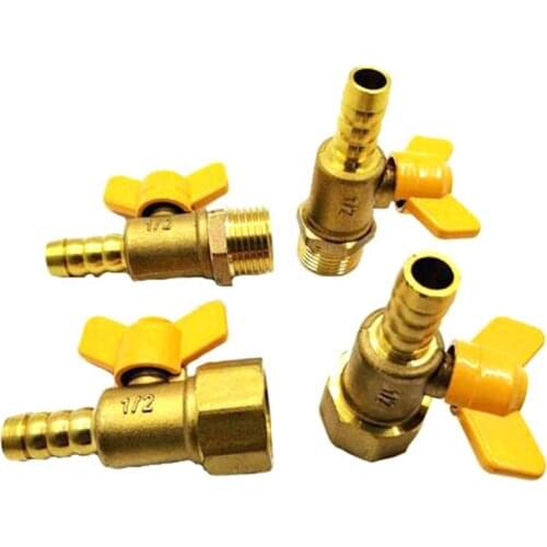 1Pc 10/12mm Brass Ball Valve 1/2" Male Female Hose Barb Connector For Oil Water Gas Ball Valve Pipe Fittings