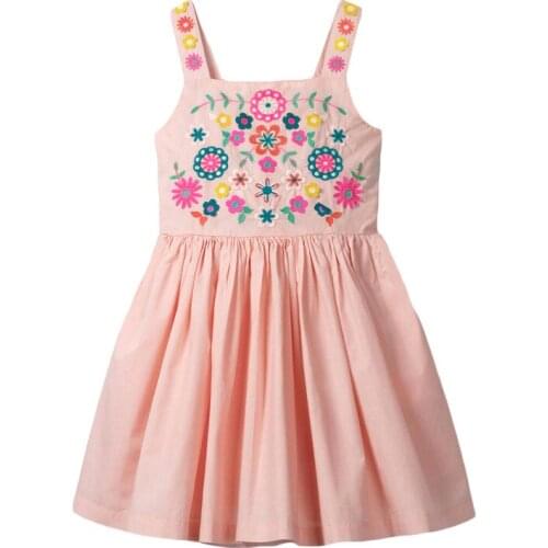 Little Maven New Summer Kids Pink Blue Suspenders Embroidery Floral Girls 1-6yrs Sleeveless Cotton Knitted Casual Beach Dresses