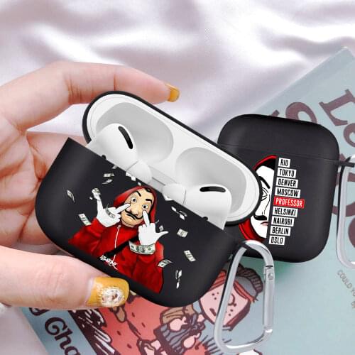 Spain TV Money Heist House Paper La Casa de papel matte Black Silicone Earphone Accessories Cover For Apple airpods Cases 1 2