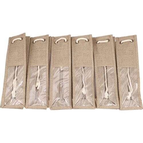 AD55 6Pack Burlap Wine Bags Wine Gift Bags with Ropes, 4X15in Single Reusable Wine Bottle Packaging Bags