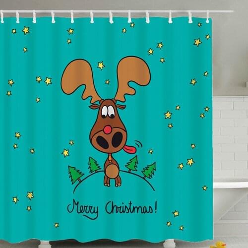 Cute Christmas Elk Printed Shower Curtain Polyester Waterproof Custom Shower Curtain Multisize Shading Curtain