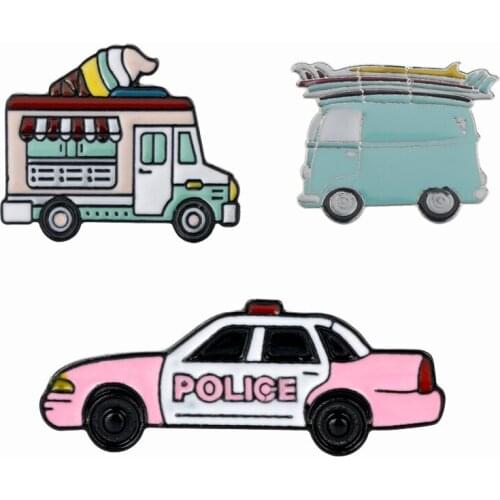 Cartoon Car Brooch Jewelry Fashion Enamel Sweet Ice Cream Car Bus Policecar Shape Brooches Lapel Pin Denim Collar Button Badge