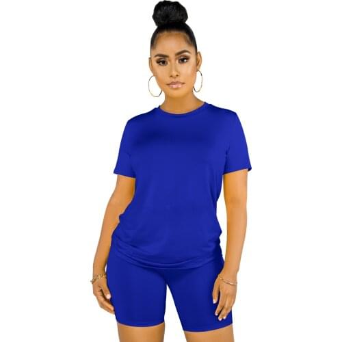 Fashion Round Neck Short Sleeve Womens Suit Casual T-shirt Crop Top + High Waist Shorts Pants Tracksuit Summer Outfit 2pcs Set
