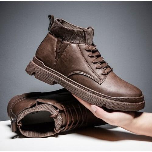 Yomior New Autumn Vintage Men Shoes British High Quality Ankle Boots Soft Leather Work Round Toe Tooling Military Platform Boots