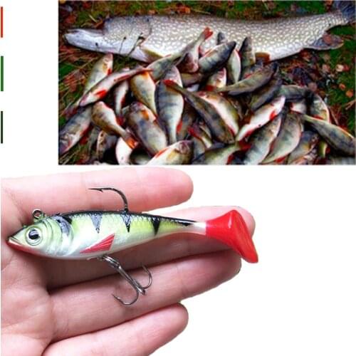 1pcs Soft Lead Fish 8cm/10.5g T Shape Tail Fishing bait lures with 2 Hooks Fly Fishing Lure