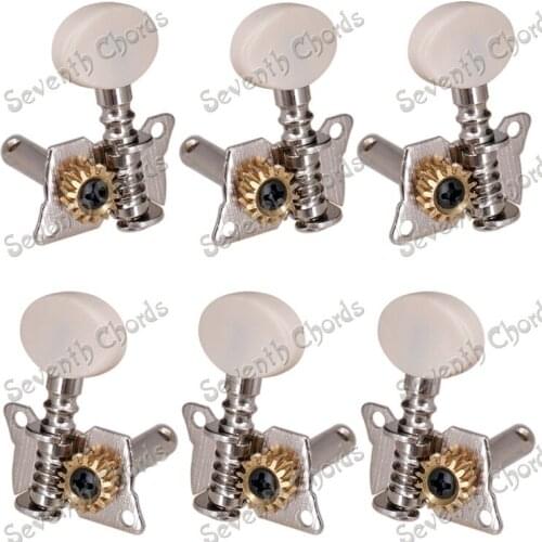 A Set 6 Pcs Silver Open Gear Acoustic Guitar String Tuning Pegs Machine Heads Tuners With White Small Oval Button