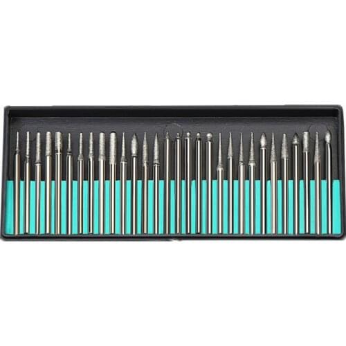 30PCS Shank Diamond Grinding Burr Needle Point Engraving Carving Polishing Glass Jade Stone Drill Bit Portable Rotary Tool Set
