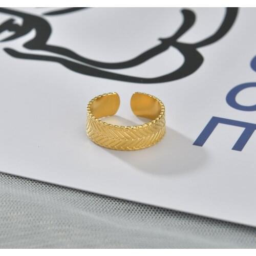 Acheerup New Fashion Stainless Steel Open Ring For Women Trendy Gold Slanted Texture Adjustable Rings Wedding Jewelry Gifts
