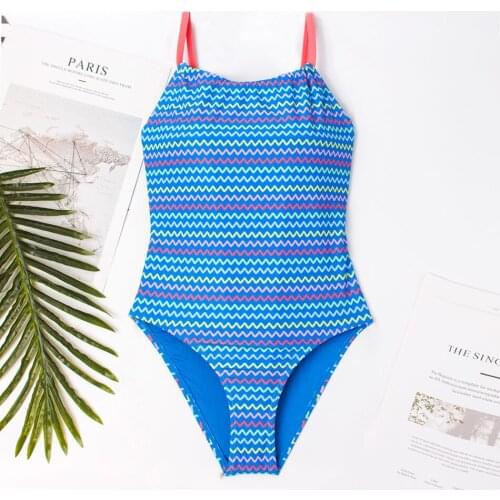 Girl Swimwear Wave Pattern One Piece Swimsuit 7-14 Years Girl Bathing Suit Monokini 2021 Childrens Beachwear Kids Swimming Suit