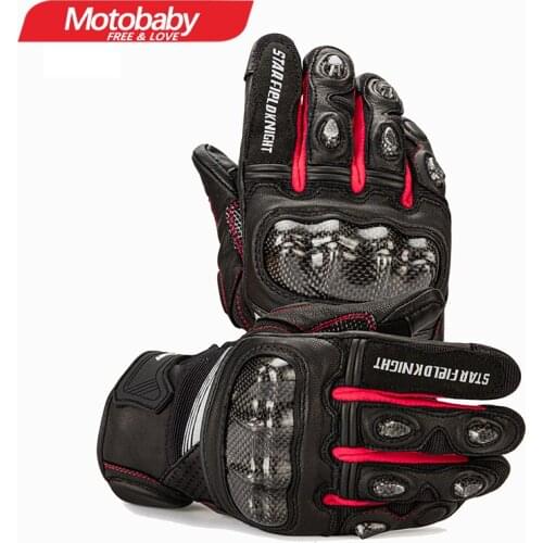 New Motorcycle Genuine Goatskin Touch Screen Gloves Breathable Men Black White Motorbike Anti-Fall Carbon Fiber Riding Glove