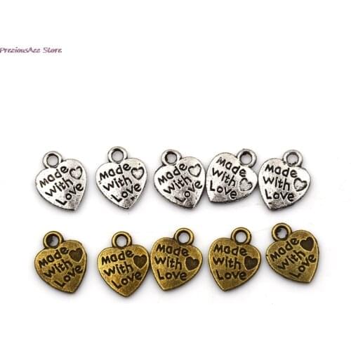50pcs Alloy Metal Handmade With LOVE Heart Charms Pendants Necklace Bracelet Beads For DIY Fashion Charms Jewelry