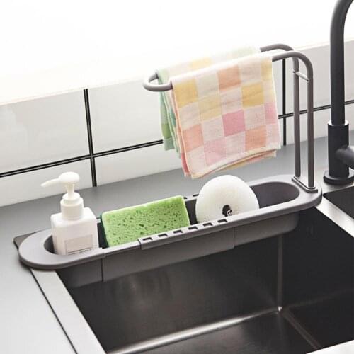 Sink Drain Shelf Double Layer Detachable Telescopic Towel Bar Draining Rack Kitchen Accessories for Home