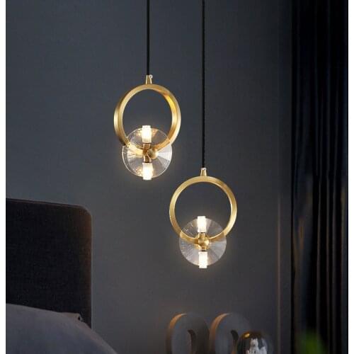 Bedroom bedside chandelier light luxury copper crystal lamp simple restaurant LED lighting