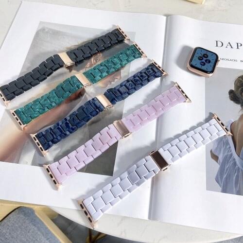 Resin Wristband for Apple Watch 40mm 44mm Band Series 6E 5 Strap for iWatch 38mm 42mm 4 3 2 1 Light Weight Correa Replacement
