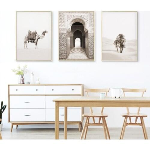 Self-adhesive Wall Sticker Morocco Door Desert Camel Wall Art Nordic Posters And Prints Wall Pictures For Living Room Decor