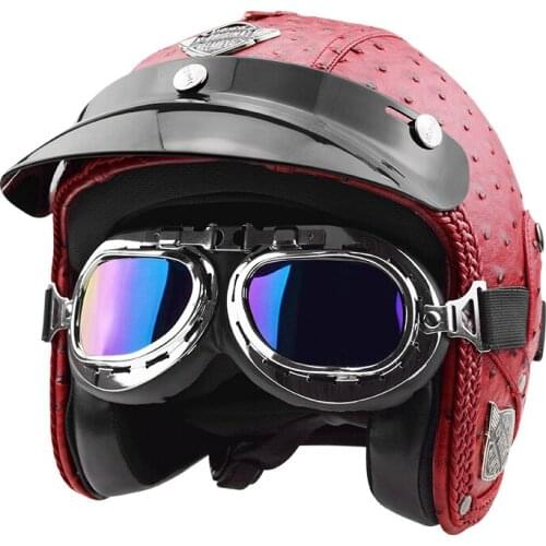 Open Face Half PU Leather 3/4 Helmet Personalized Off-road Vintage Retro Helmets Motorcycle Motorbike Accessorise