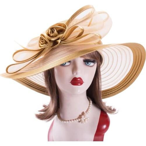 Lawliet Womens Wide Brim Floppy Satin Ribbon Hat Church Designer Couture Bridal Kentucky Derby A591