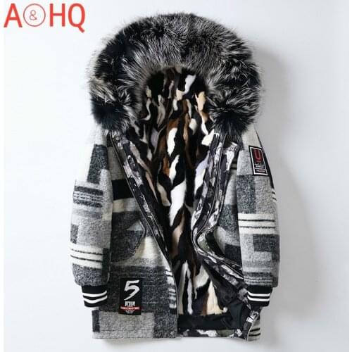 Genuine Mink Fur Coat Winter Jacket Men Clothing 2021 Real Raccoon Fur Collar Parka Hooded Jackets Chaquetas LXR999