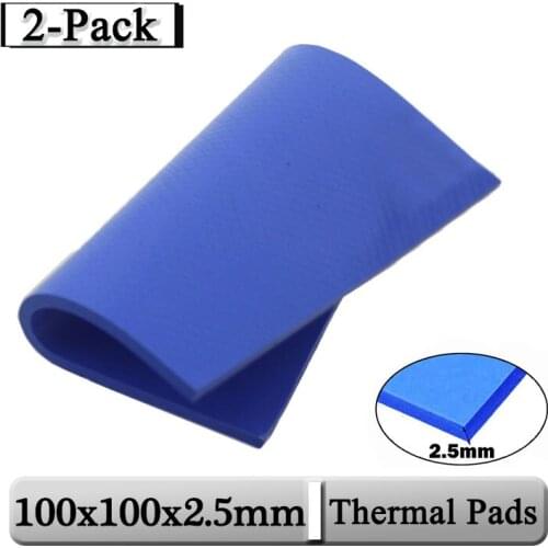 2 Pcs Gdstime 100mmx100mmx2.5mm 2.5mm Thickness CPU Blue Cooling Pad 100x2.5mm Size Conductive Silicone Thermal Pads