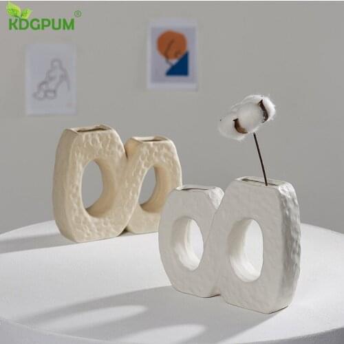 Nordic Dried Flower Vase White Green Ceramic Flower Pots Home Decoration Flower Arrangement Hydroponic Vase Cafe Studio Decor