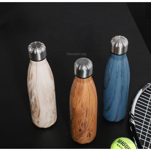 500ml Wood marble grain Sport Water Bottle Double-Wall Insulated Vacuum Flask Stainless Steel BPA Free Outdoor sports bottle