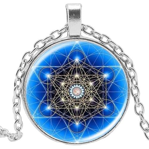 Mandala Glass Cylindrical Necklace Yoga Jewelry Lucky Amulet Pendant Necklace Blue Mandala Art Necklace Zen Pendant Amulet