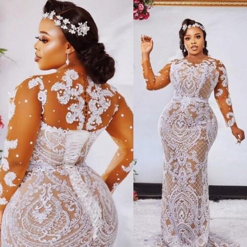 Wedding Dresses Plus Size Sexy Casamento Illusion Sleeve Bridal Dress Custom Made Long Applique Robe De Mairee