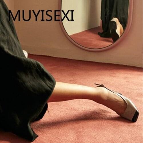 Pumps slingbacks women chunky 6cm high heel buckle strap square toe preppy style work daily wear ladies shoes HL241 MUYISEXI