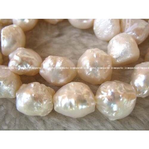 Unique! freshwater pearl white 10-13mm baroque 15"