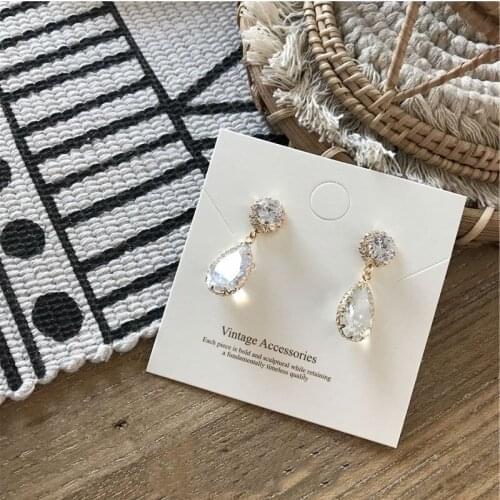 Korean Style Vintage Transparent Crystal Water Drop Earrings for Women Girls Elegant Graceful Sparkling Zircon Earrings Jewelry