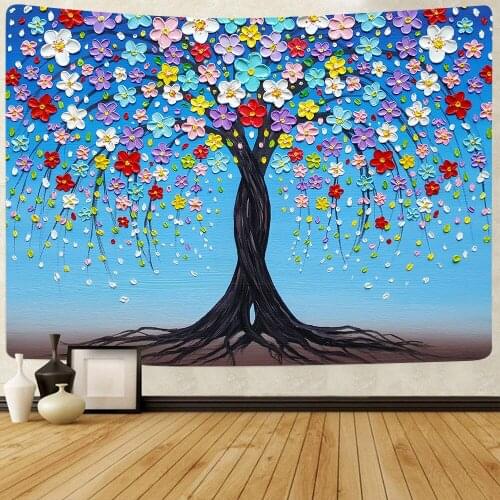 Colourful Flower Tree Tapestry Cartoon Farm Windmill Wall Hanging Tapestries for Living Room Beach Towel Blanket Decor