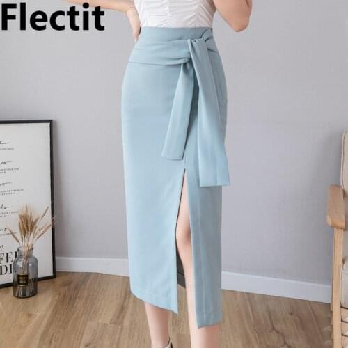 Flectit Knotted Wrap Skirt With Tie Waist Side Vent Pencil Midi Skirt Womens Elegant Spring Summer Outfit