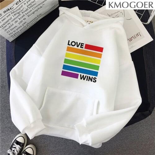 Rainbow Flag Love Wins LGBT Gay Les Lesbian Pride Funny Hoodie Women Breathable Polyester Winter Streetwear Swearshirt Women