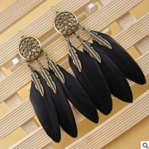 Korean long earings fashion jewelry 2018 New Vintage gold earrings For Women Feather dream catcher indian Jewelry