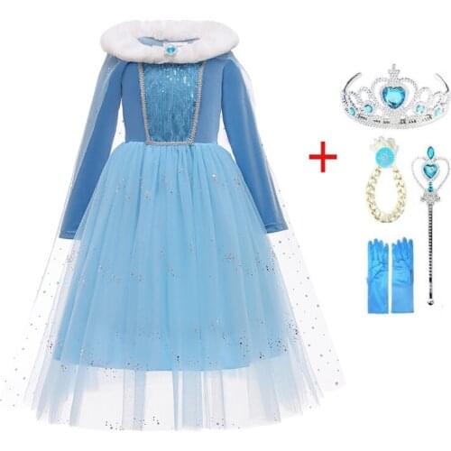 Girls Winter Princess Dress Sequin Crystal Anna Elsa Dress Snow Queen Costume for Children Cosplay Dress Girls Elza Dress Up