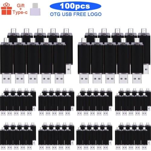 100pcs/lot Business Metal OTG USB 2.0 Flash Drive 64GB 32GB 16GB 8GB 4GB Pen Drive Smart Phone Memory Mini USB Stick Free logo