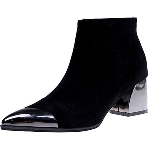 2020 Square Heels Boots Women Winter Chelsea Boots Warm Shoes Pointed toe Sexy Ladies High Heels Boots Womens Ankle Botas A350